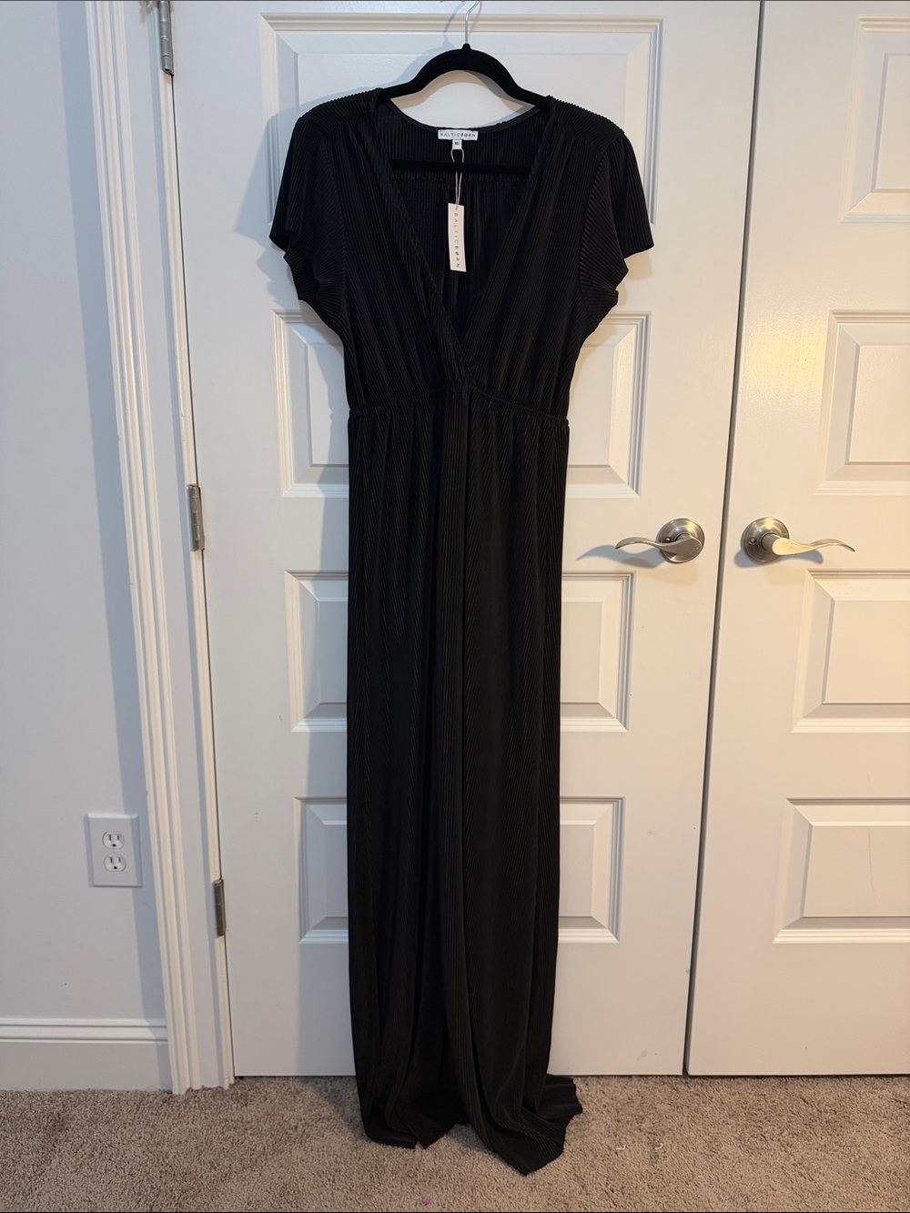 NWT Baltic Born Athena  Black Pleated Maxi Dress with Gathered Waist Womens XL